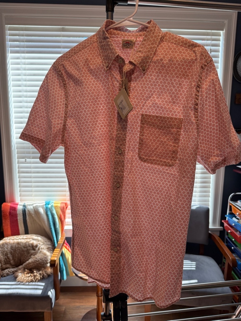 Faherty Pink Geo-Print Short-Sleeve Button-Up Shirt